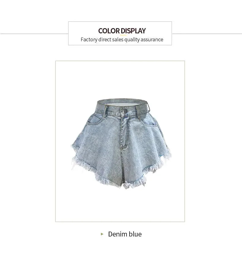 Wide Leg Shorts Women Y2k Denim Frayed Sexy Girls High Waist Hotsweet All-match Vintage Fashion Pockets European Style Females