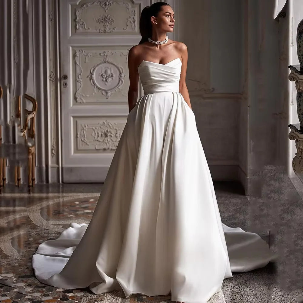 SoDigne Church Simple A Line Wedding Gown For Women Sweetheart Pleats Customized Wedding Dress Long Reception Party Bride Dress