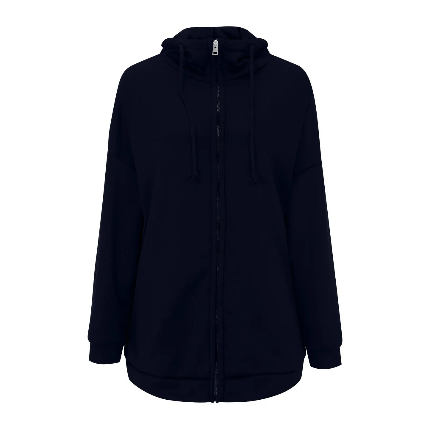 Plus Size Long Hoodies Tunic Fashion Long Sweatshirts Solid Color Fleece Knitted Zip Up Jackets With Pockets For Women