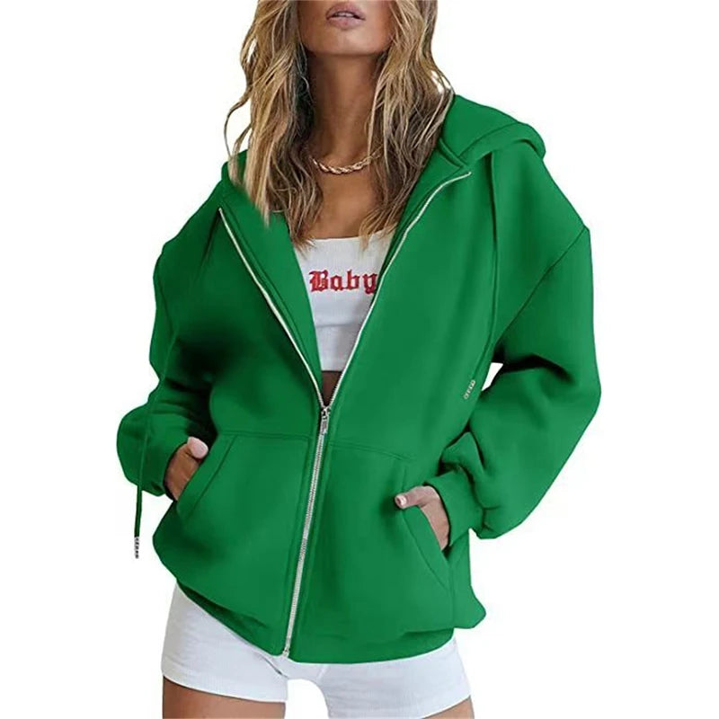 Spring Autumn Winter Fashion Zipper Hoodies Women Cardigan Coat Daily Long Sleeve Tops Versatile Casual Hoodies Women Sweatshirt