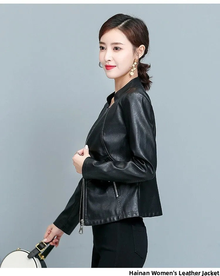 Real Leather Biker Jacket Women's Short Style 2026 Spring Autumn New Korean Version Slim Fit Stand Collar Miniature Coat