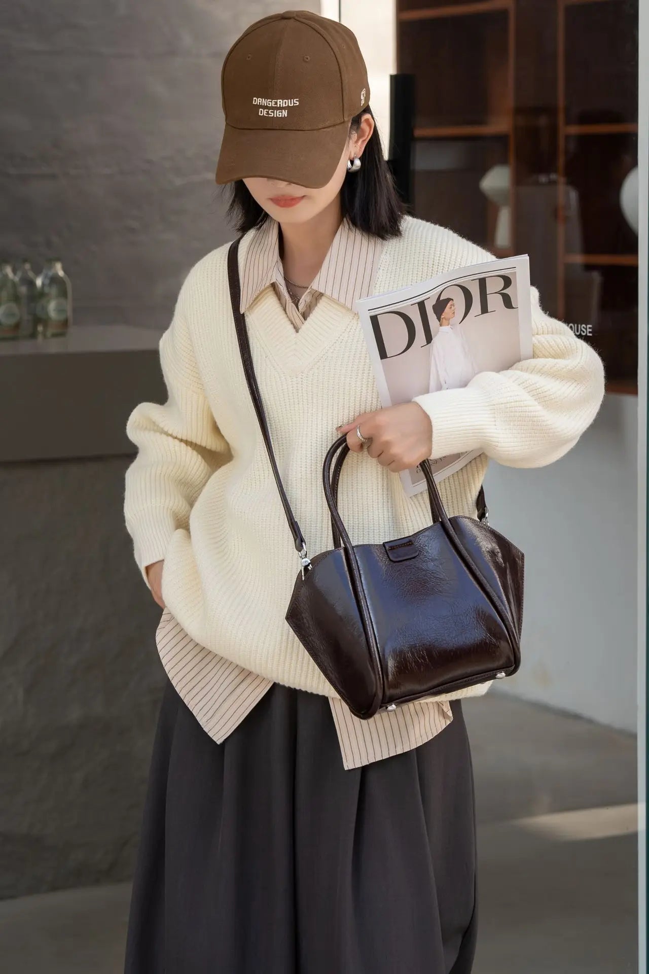 YANATARI Genuine Leather Woman Bag Shoulder Bag Handbags Ladies Crossbody Bags Luxury Designer Minimalism Bag Cowhide Bucket Bag