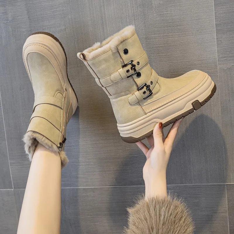 AIYUQI Women's Genuine Leather Snow Boots 2026 Winter New Platform Warm Women Mid-calf Boots Stylish Thick Boots For Women