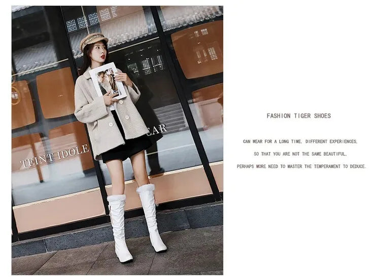 Winter Warm Knee High Boots Women Platform Wedges High Heels Snow Boots Slip on Winter Ladies Shoes White Black Pink 2025