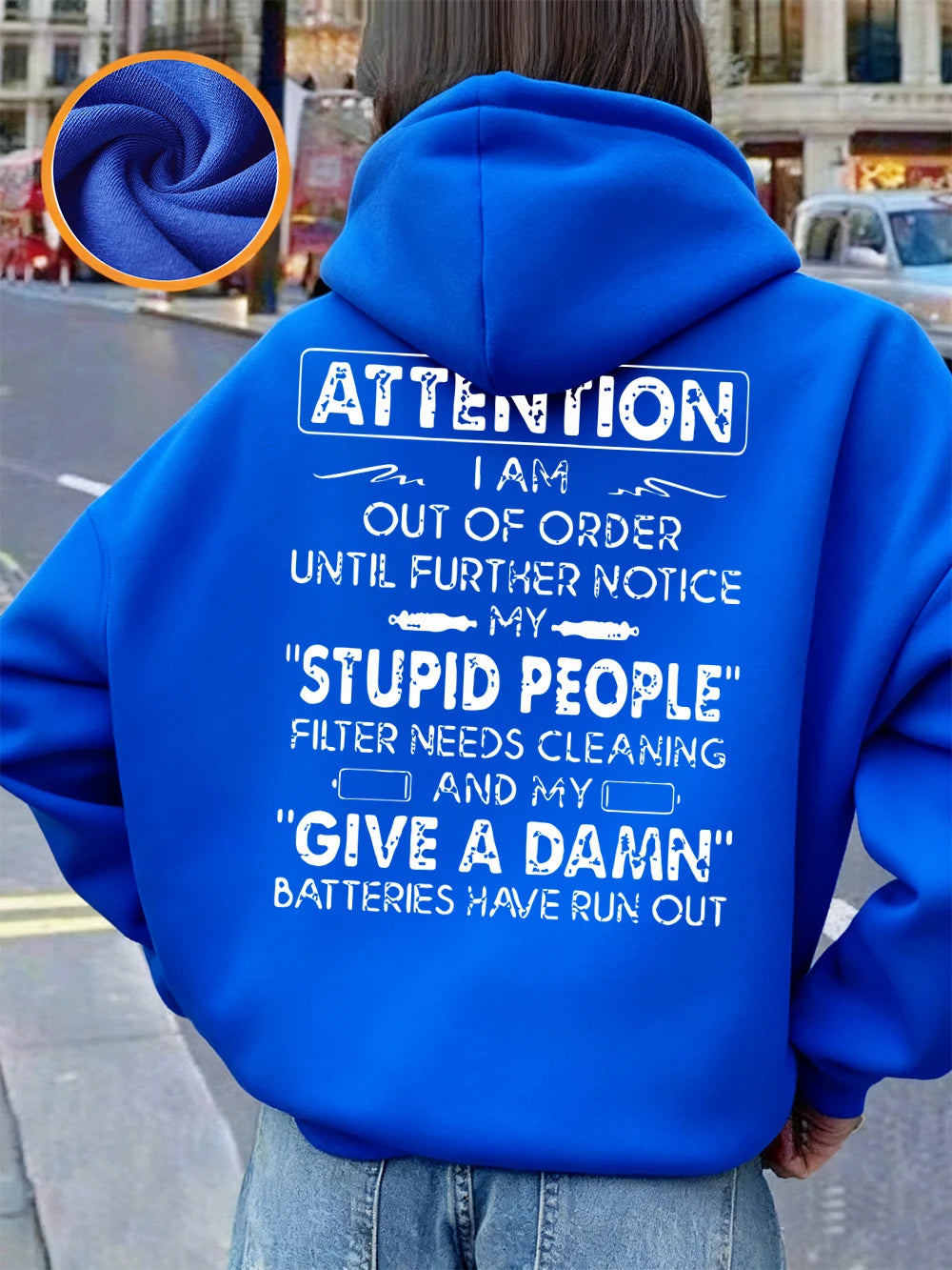 Attention Funny Phrases Prints Hoodies Women Winter Fleece Warm Pullover Loose Pocket Sweatshirt Casual Sporty Woman Clothes