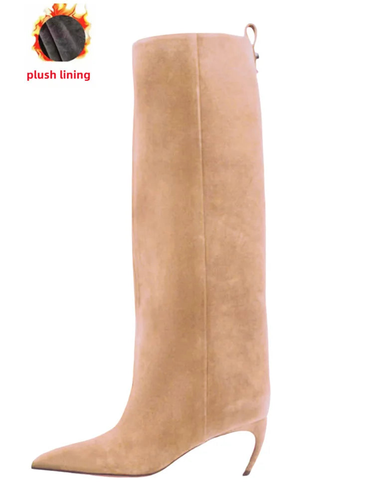 Women's Slim Fit High Heels Knee High Boots Autumn and Winter Fashion Women's Pointed Mid Top Boots, Large Women's Boots