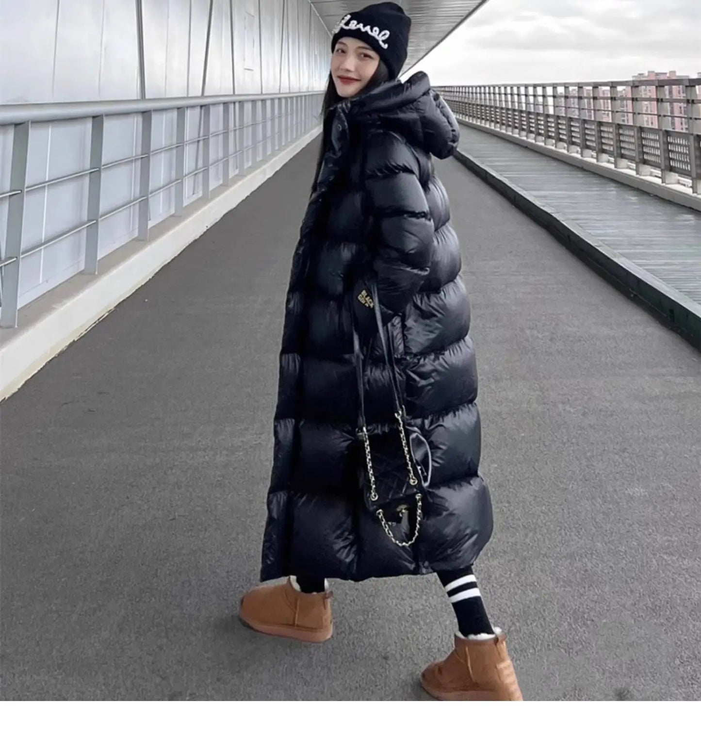 Black Down Jacket Women Hooded Coat Keep Thickening Warm Fashion Streetwear Duck Down Feather Female 2024 Winter Long Outwear