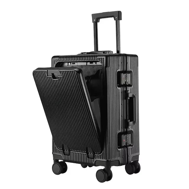 Front Opening Large Capacity Rolling Luggage Case Aluminum Frame ABS+PC Trolley Case Suitcase USB Charging Boarding Case