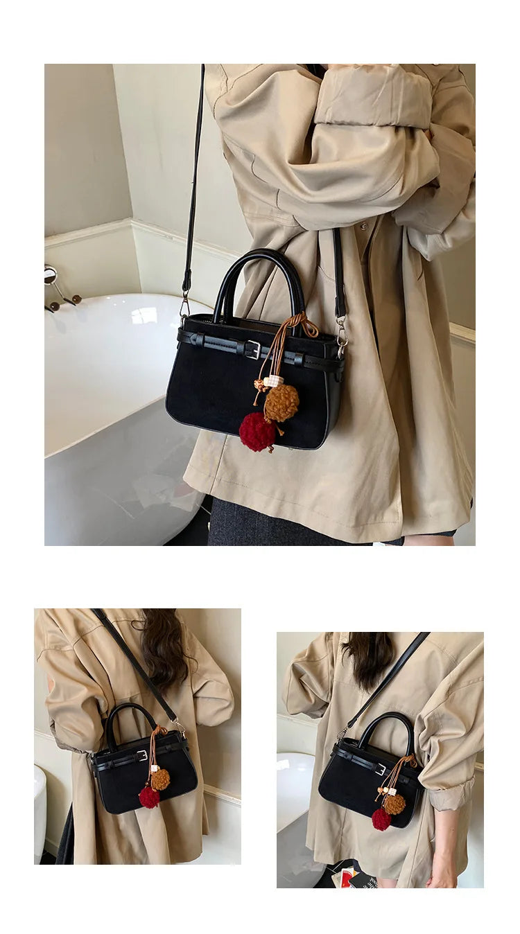 Retro Faux Suede Women's Handbag Fashionable Small Square Bag 2025 Winter Simple Short Handle Single Shoulder Crossbody Bag