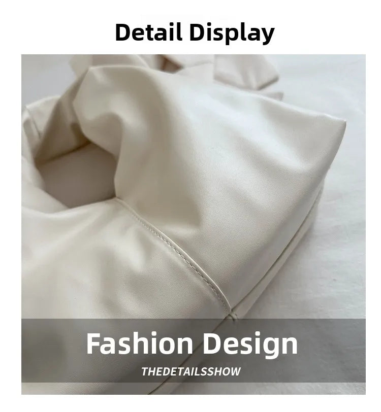 Elegant Folded Cloud Women's Handbag Trendy Minimalist PU Leather Tote Bag Soft Surface Magnetic Buckle Closure Casual Use