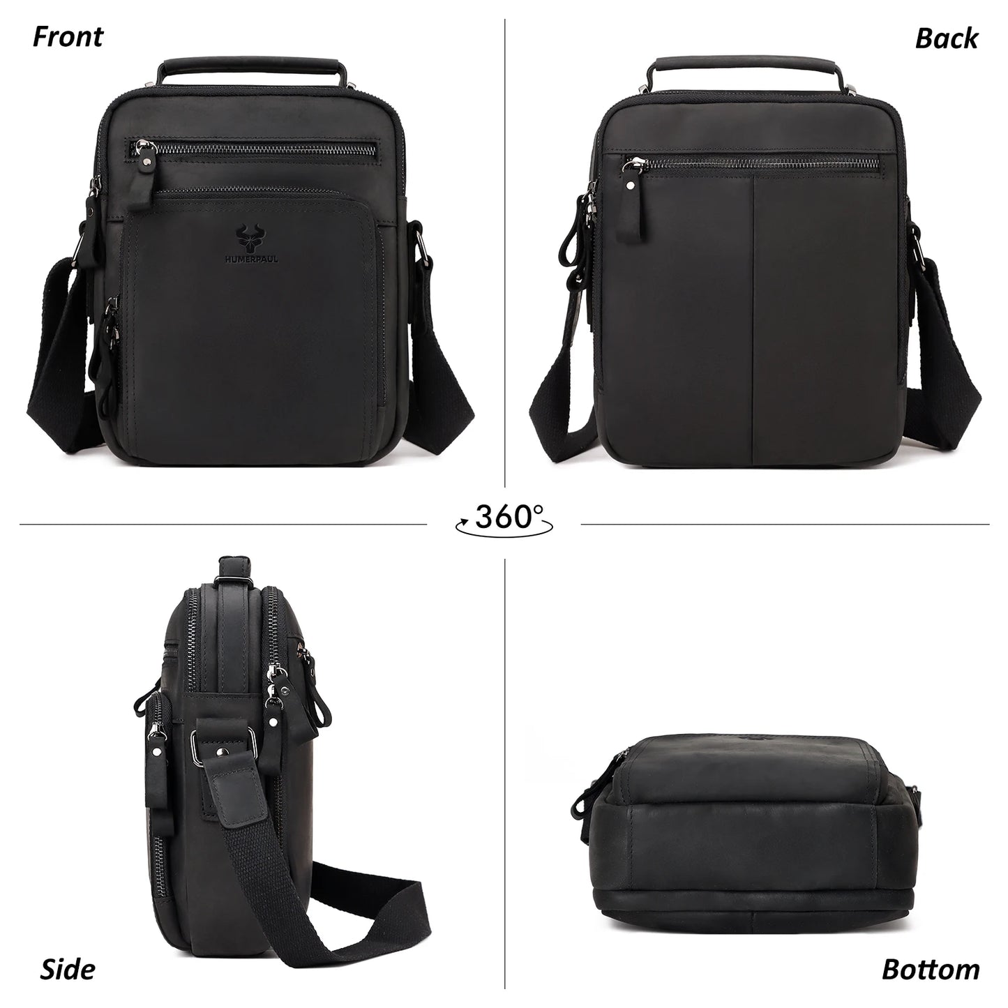 HUMERPAUL Men's Cowhide Shoulder Bag Casual Crossbody Bags Full Grain Leather Multifunctional Ipad Messenger Handbag Quality
