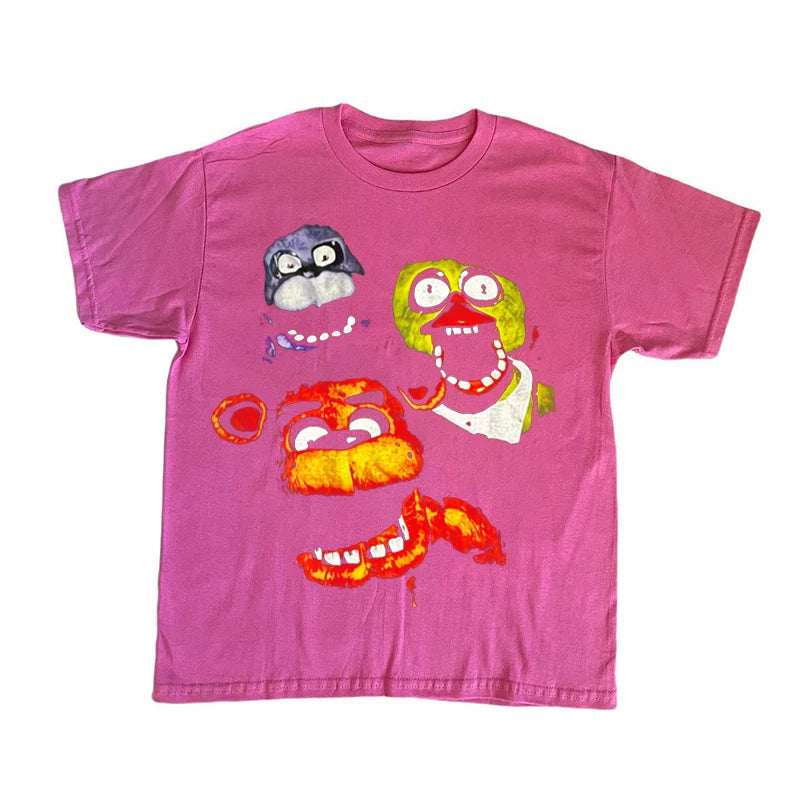 2000s High street Punk Solid Tshirt aesthetics Cotton Round Neck Washed Shirt Hip Hop Streetwear Cartoon pattern Retro Goth Tops