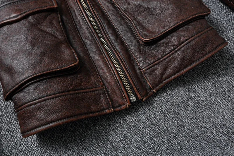 Vintage Red Brown Genuine Leather Jacket Men Soft Real Cowhide Black Winter Coat Biker Jackets Jaqueta Masculina De Couro