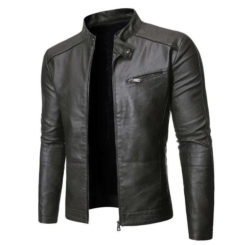 Men's Motorcycle Leather Jacket Autumn Winter Stand Collar Biker Jacket Korean Fashion PU Leather Coat Slim Fit Men's Outerwear