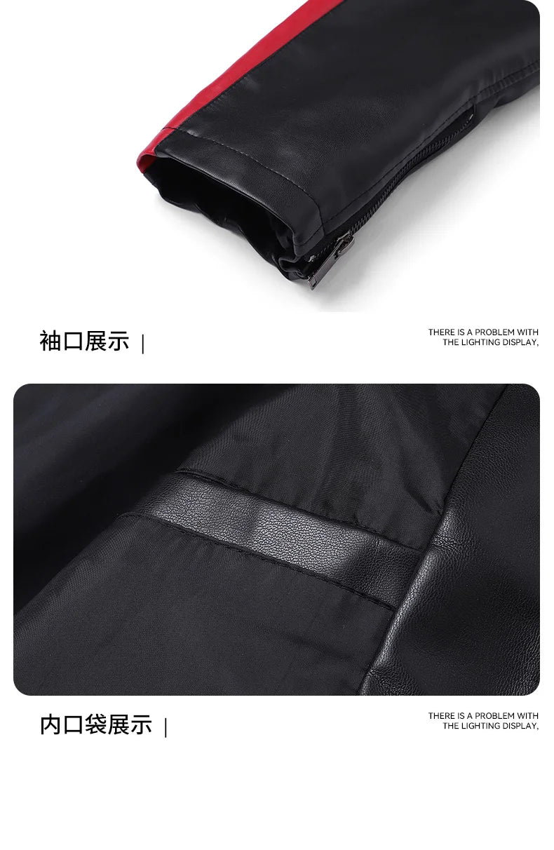 High Street Men's Vintage Biker Leather Jacket Autumn Winter Retro Stand Collar Motorcycle PU Coat Warm Windproof Casual Jacket