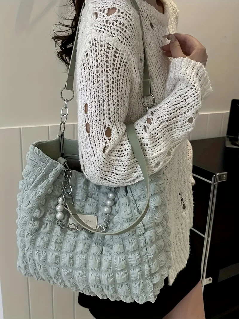 Chic Cloud Tote Bag Large Capacity Nylon Women's Shoulder Bag with Zipper Closure Polyester Lining, Perfect for Commuting Outing