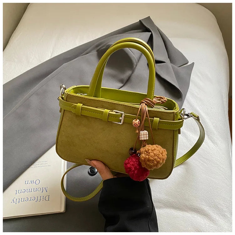 Retro Faux Suede Women's Handbag Fashionable Small Square Bag 2025 Winter Simple Short Handle Single Shoulder Crossbody Bag