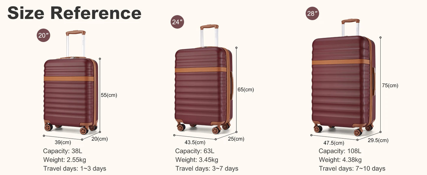 KONO ABS + PC hard case with 4 wheels, TSA lock trolley hand luggage/suitcase (55/65/75cm)