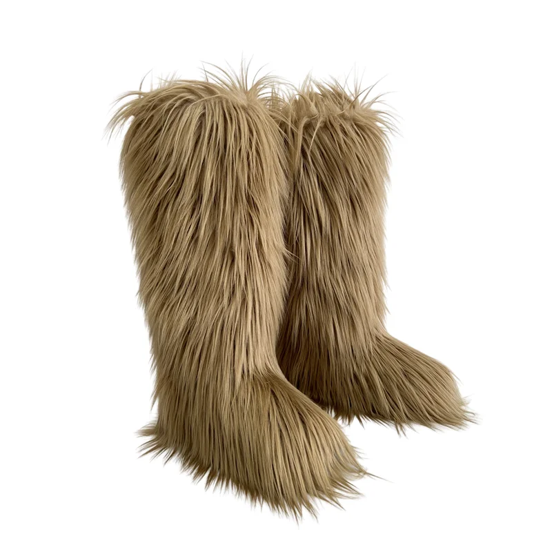 Hot Sale Ins Fashion Long Women Furry Boots Winter Knee Length Keep Warm Ladies Snow Boots
