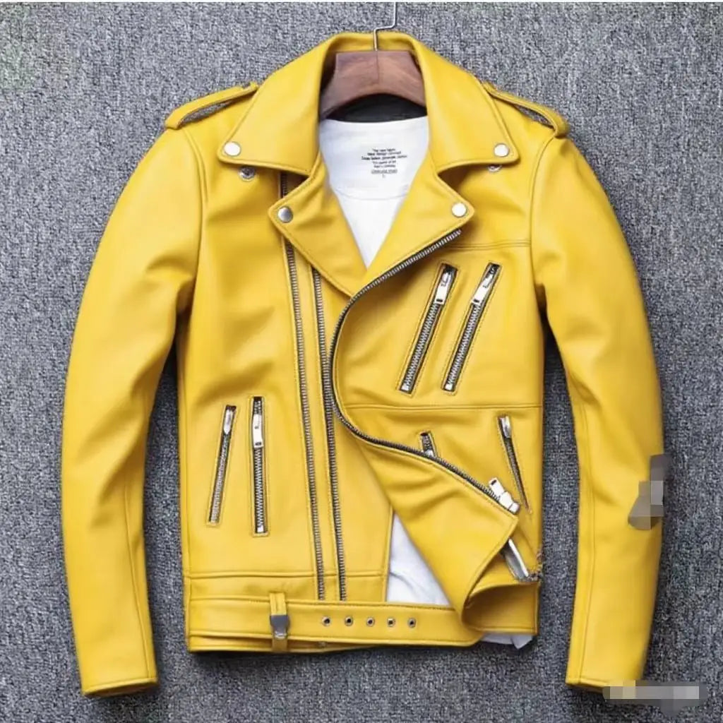 Winter and Autumn Men's Oversized Button-down PU Leather Coat with Multiple Zippers Polo Jacket, with Many Zippers