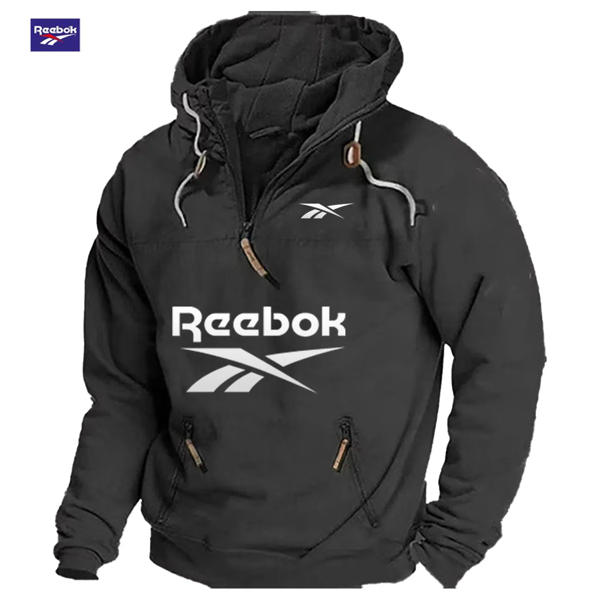 Reebok Men's Winter-Spring Warmth Hooded Sweatshirt - Daily Outdoor Multi-Pocket Zippered Comfortable Top - Solid Color Classic