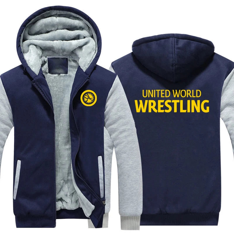 United World Wrestling UWW Men Hoodies Sweatshirts Autumn Winter Warmer Thicken Fleece Fashion Coats Harajuku Top