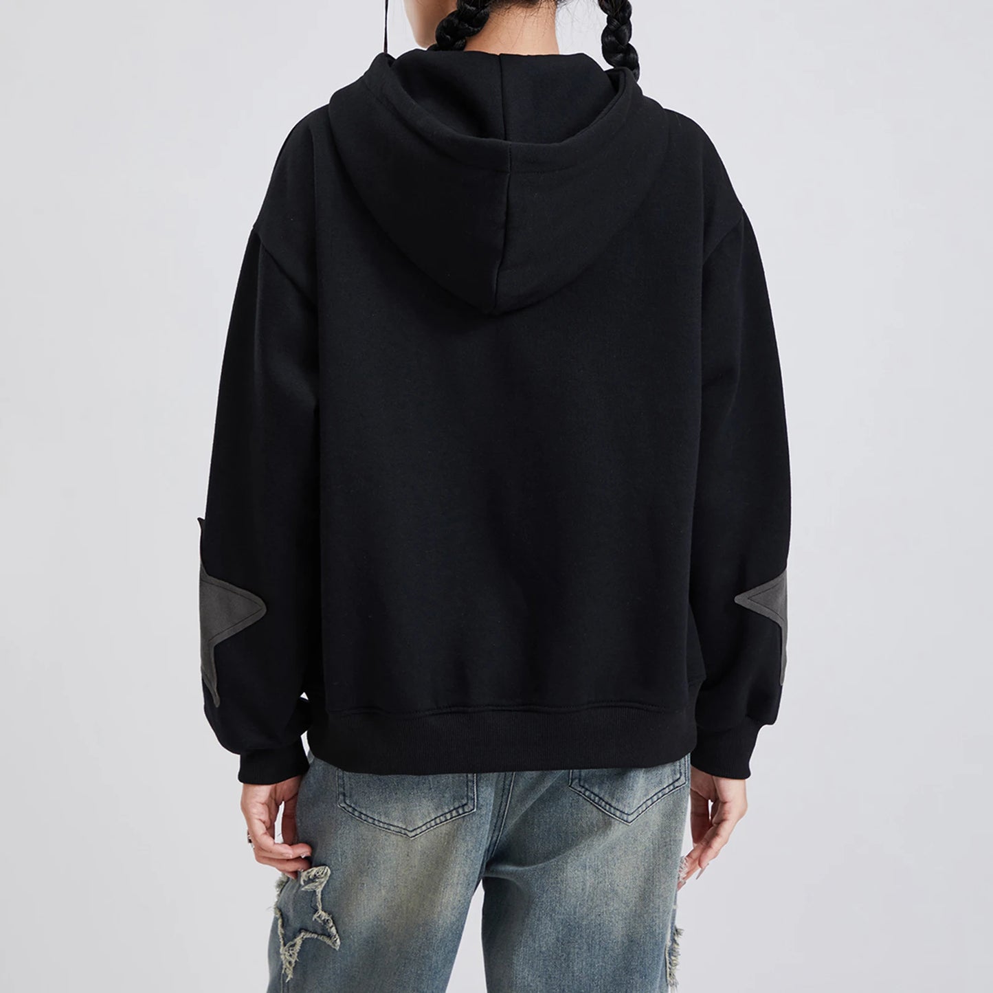 Women's Graphic Hoodie Y2k Zip Up Hoodies Star Patchwork Oversized Sweatshirt with Drawstring Aesthetic Pullover with Hood Shirt