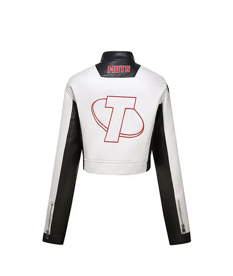 Women's Embroidered White PU Leather Jacket Motorcycle Wear Trendy Jazz Dance Autumn 2025 Collection New Arrival