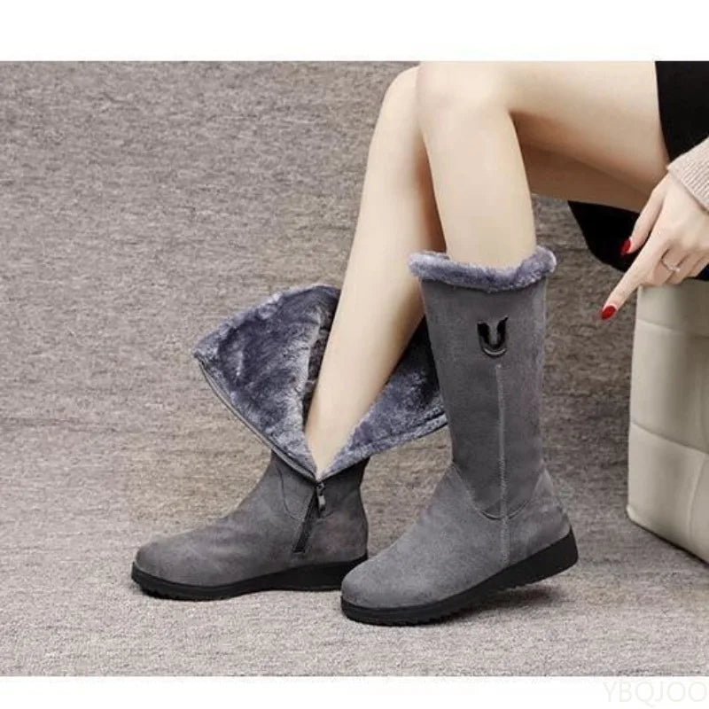 Winter Versatile Snow Boots Women's Thick Fashionable Women's Boots Anti Slip Warm Leisure Comfortable Side Zipper Cotton Boots