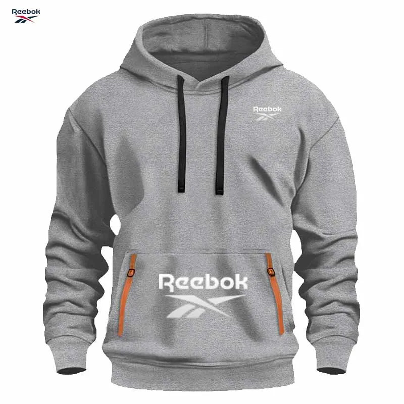 Reebok Men's Sports Sweatshirt, Loose and Casual, Pullover Hooded Shirt, Plain Color with Multiple Pockets Design, Simple and Li