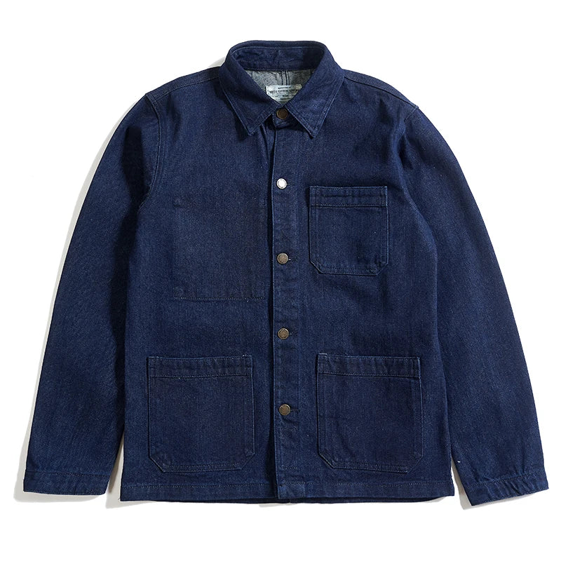 American Retro Thickened Heavyweight Men's Denim Jacket Casual Autumn Winter Workwear Outerwear Standard Fit Multi-Pocket Washed