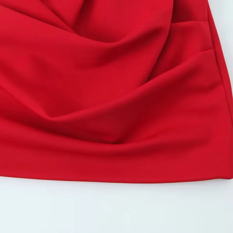 Red Short Pleated Skirt For Women Zipper Sexy High Waist Wrap Mini Skirt Woman Summer Skirts Lady High Street Wear Women's Skirt