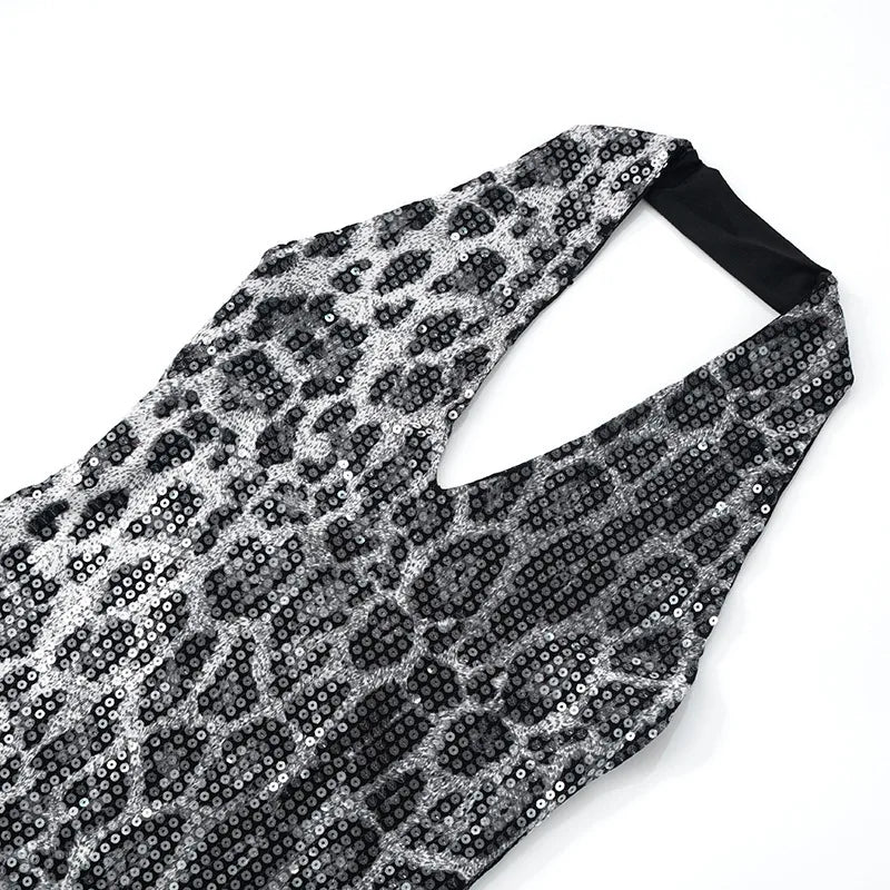 Sexy Dress Dresses 2025 Woman Vestidos Animal Print Backless Halter Neck Package Hip Sleeveless Wild Hot Girl Style Street Wind