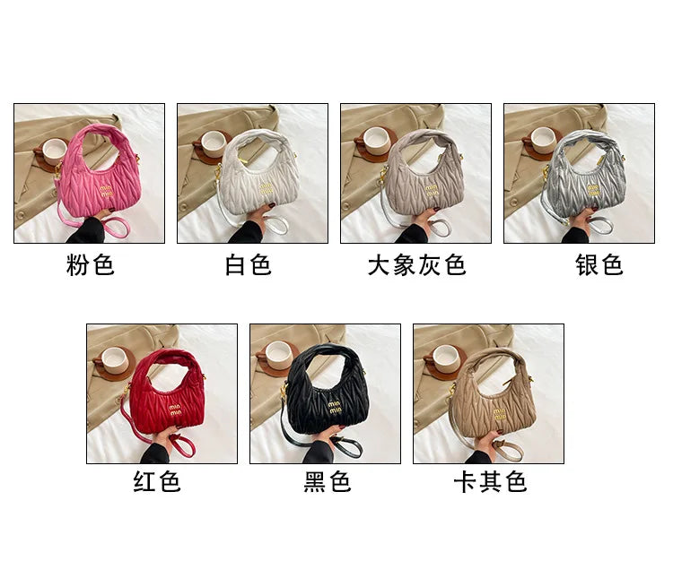 Designer Women Handbags 2025 French Women's Bag Pleated Miu Niche Trendy Handbag Crescent Bag Ins Single Shoulder Crossbody Bag