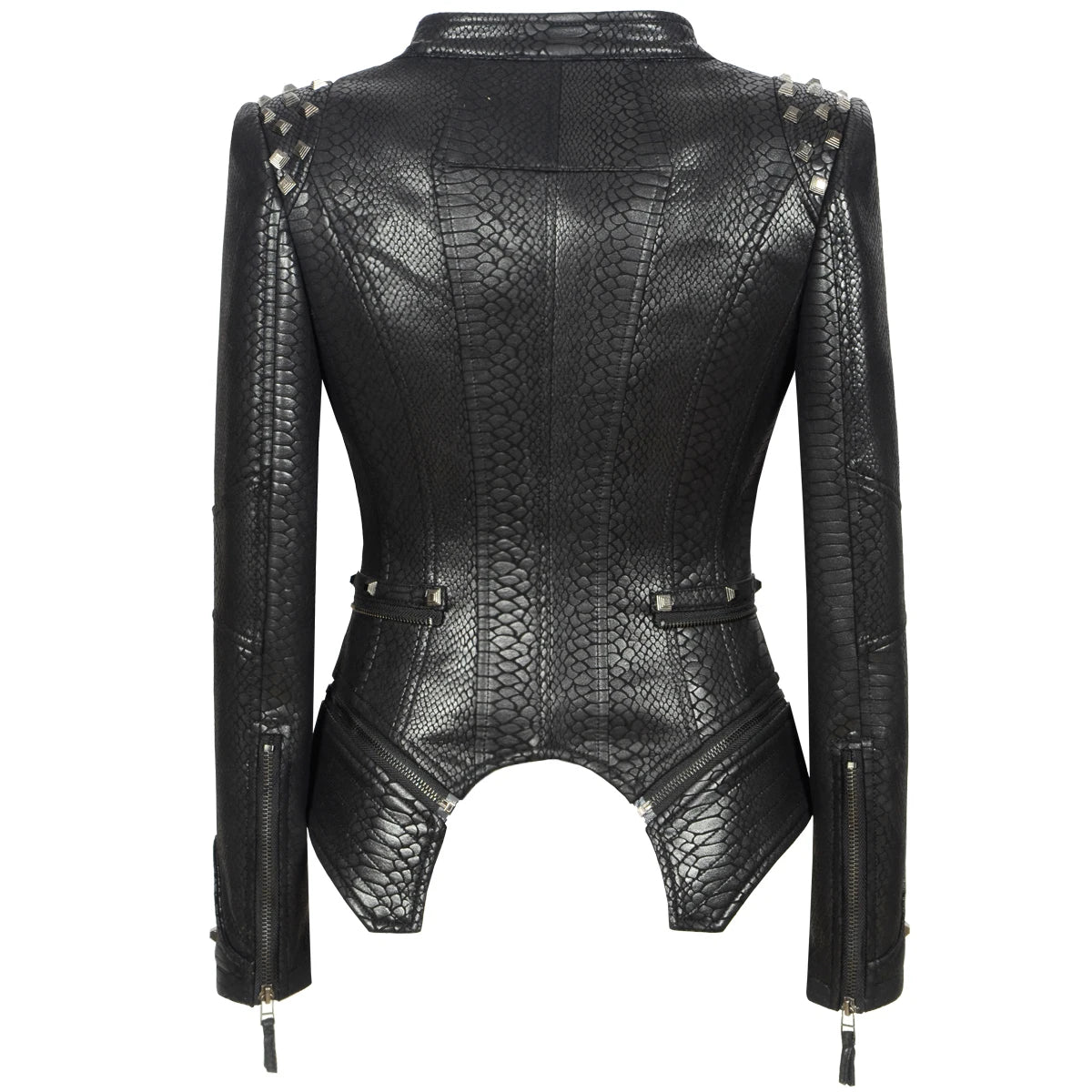 Snake Skin Print PU Women's Winter Jacket Stand Collar Zipper ClothesFashion Casual Pattern Coats Faux Leather Motocycle Top