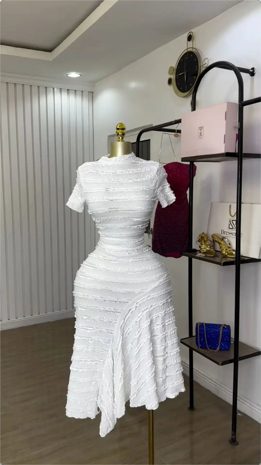 Women Dress Long Dresses Round Neck Vestidos Short Sleeve Party Bodycon High Waist Irregularity Elegant White Wedding Spring