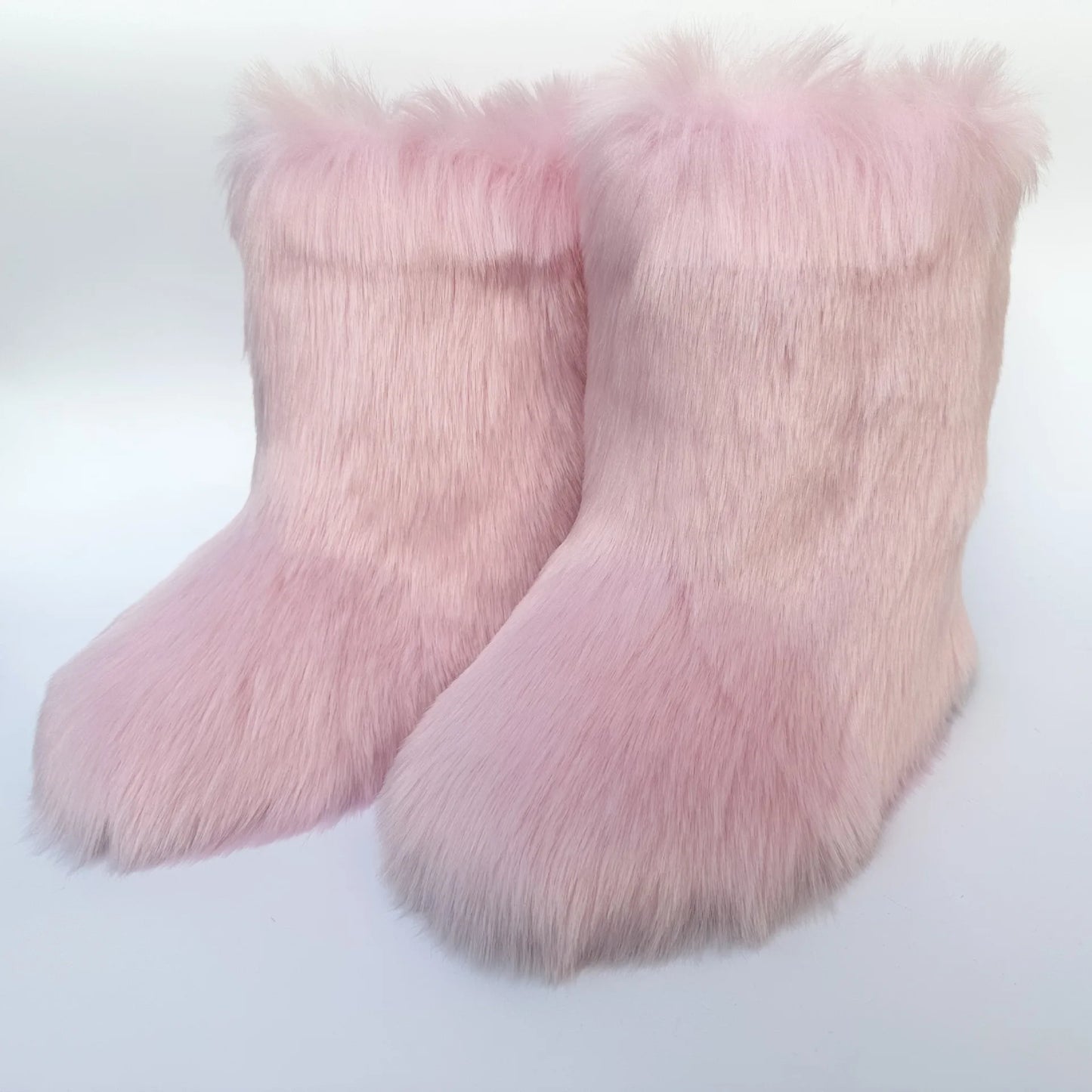 Cute High Quality Faux Raccoon Fox Fur Shibuya Gal Thickened Plus Size Mid-Calf Faux Fur Warm Winter Snow Boots for Women