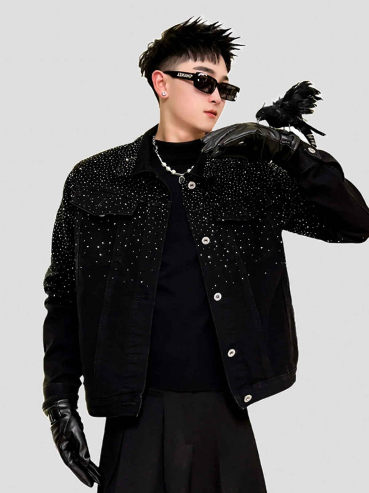 Fashion Denim Jacket High-End Handsome Shiny Rhinestone Light Luxury Trendy Men's Jacket Long Sleeve Single-Breasted Jackets