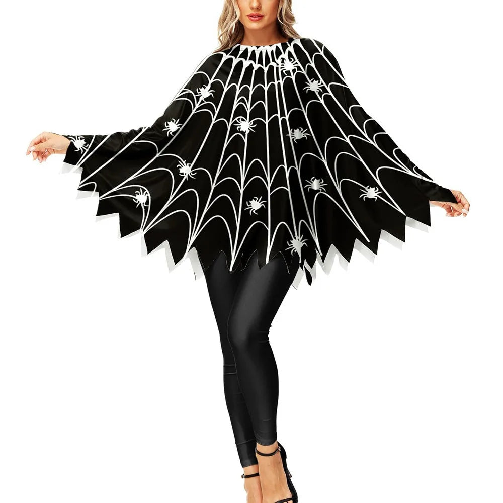 Clothing Prop Halloween Cosplay Cape Loose Spider Net Ghost Hooded Cloak Pumpkin Fun Interaction Witch Cosplay Cloak