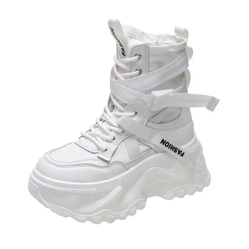 Fashion Platform Ankle Boots for Women Chunky Thick Sole Lace Up Motorcycle Boots Ladies Light Cozy Non-slip Shoe Botas De Mujer
