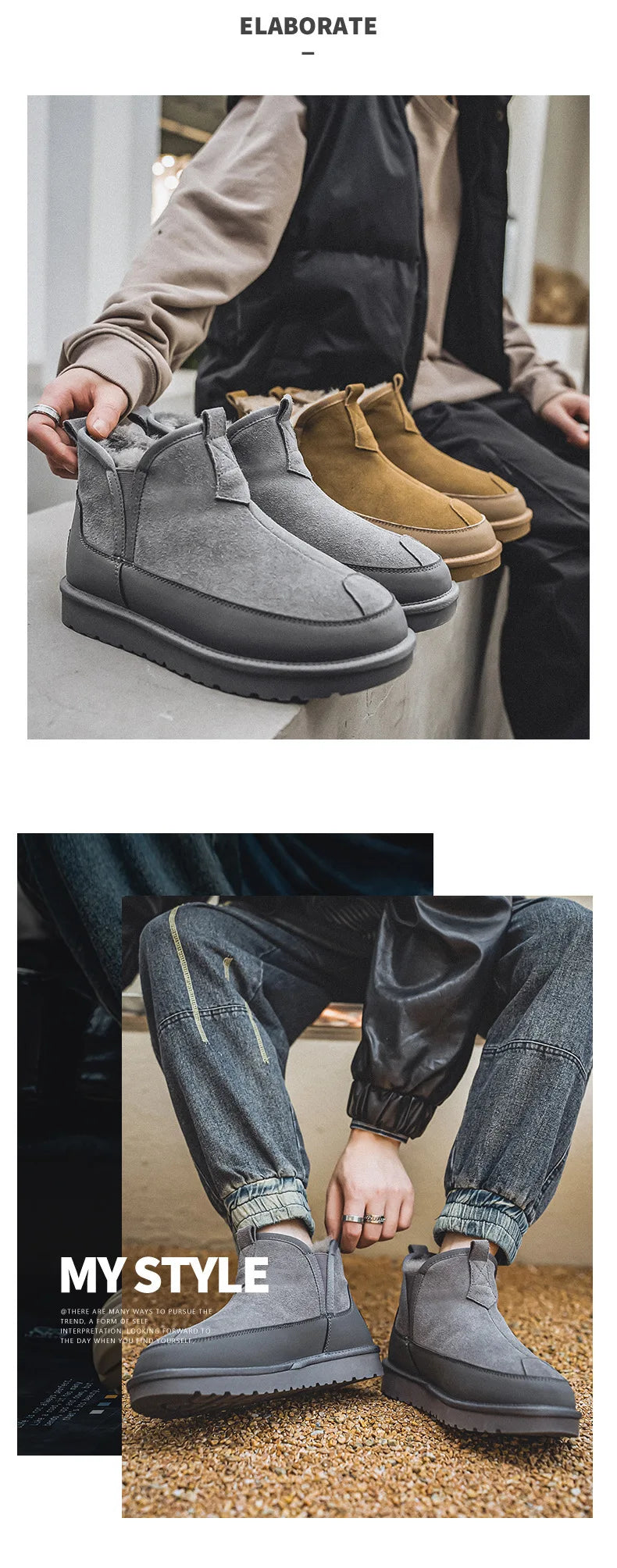 Women's Thick Bottom Mid-Calf Snow Boots Fur Lined Warm Synthetic Leather Rubber Sole Winter Shoes Two-Way Wear Korean Style
