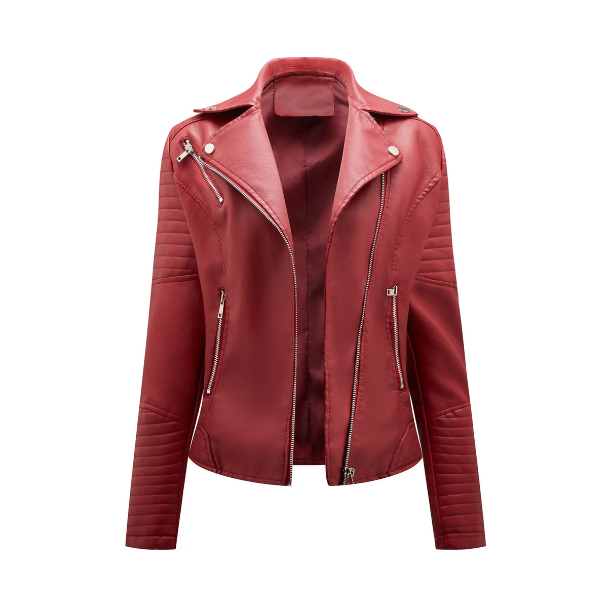 Spring and Autumn short women's leather jacket, Slim lapel biker suit, oblique zipper jacket women's coat