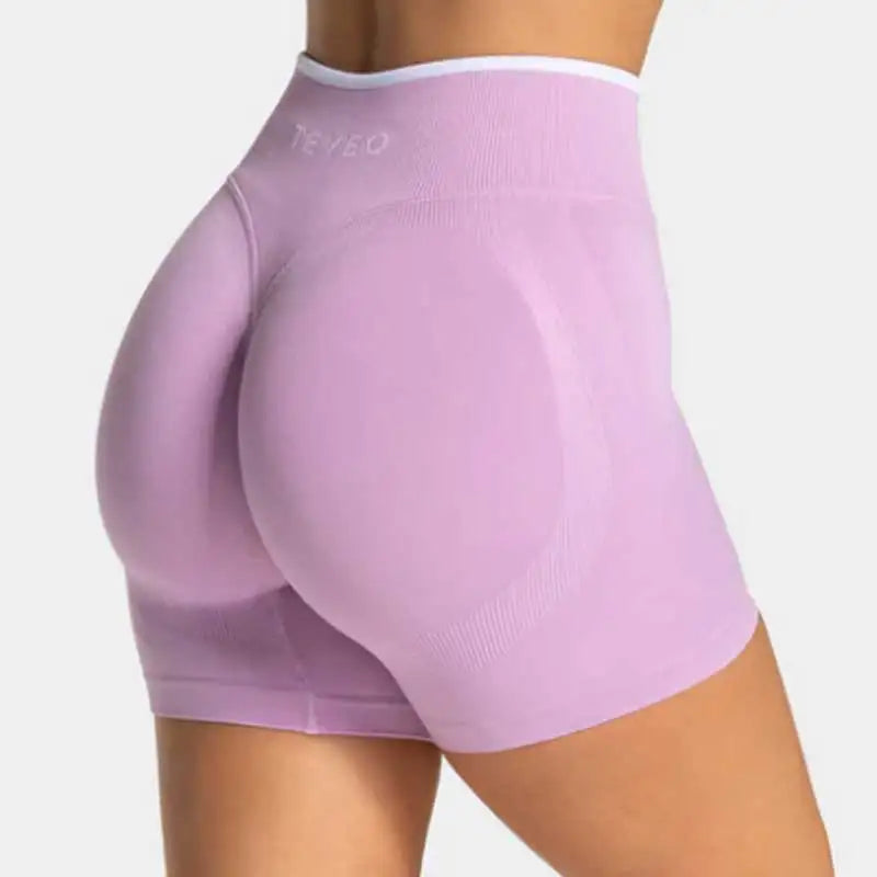 TEVEO Women's Seamless Gym Solid Sports Ignite Short White Waist Tight High Waist Hip Lifting Yoga Pants Running Sports Shorts