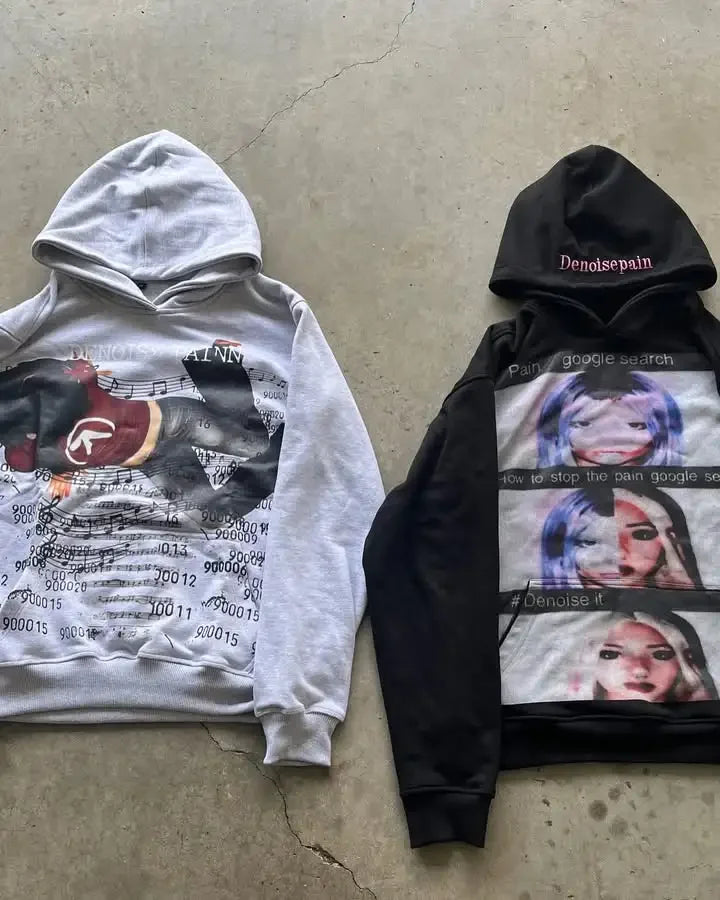 Vintage Embroidery Print Hoodies Women Grunge Sweatshirt Tops Streetwear Harajuku Gothic Y2k Style Hoodie Women Clothing