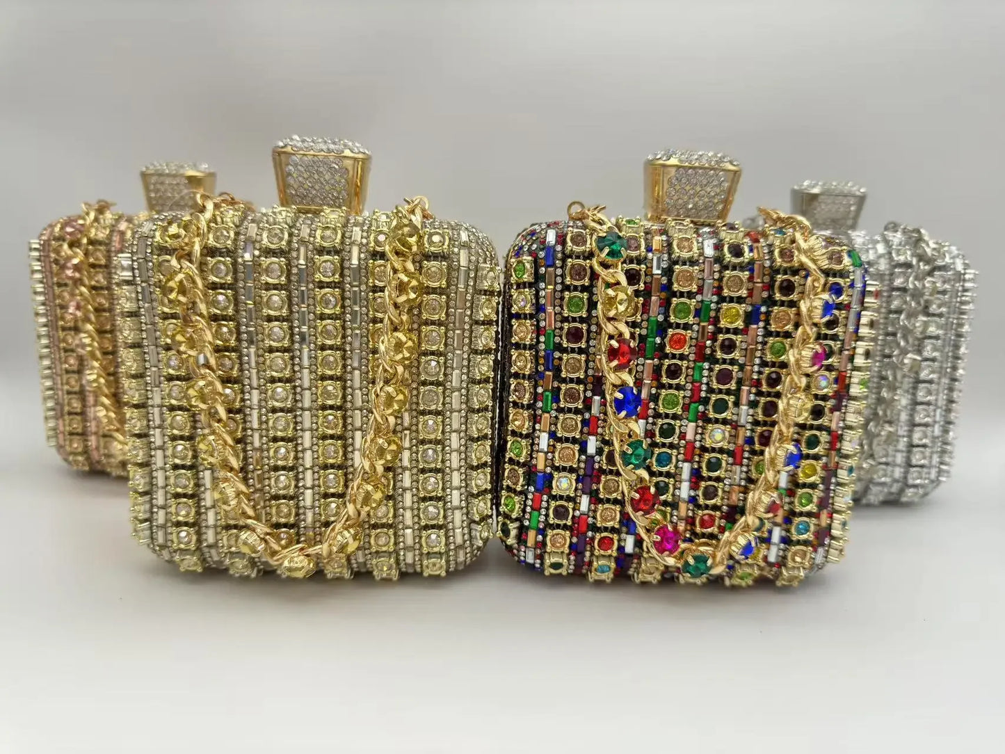 Handmade Diamond Encrusted Square Clutch Evening Bag Small Size Portable Sparkling Polyester Fiber Dinner Bag for Women