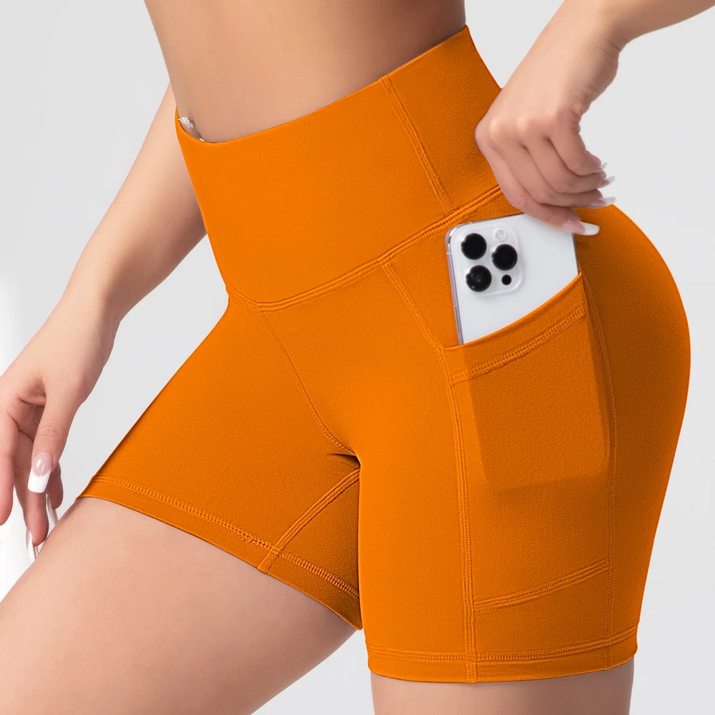 CHRLEISURE Yoga Shorts with Pockets High Waist Butt Lifting Cycling Tight Elastic Slim Running Fitness Women Shorts Sportswear