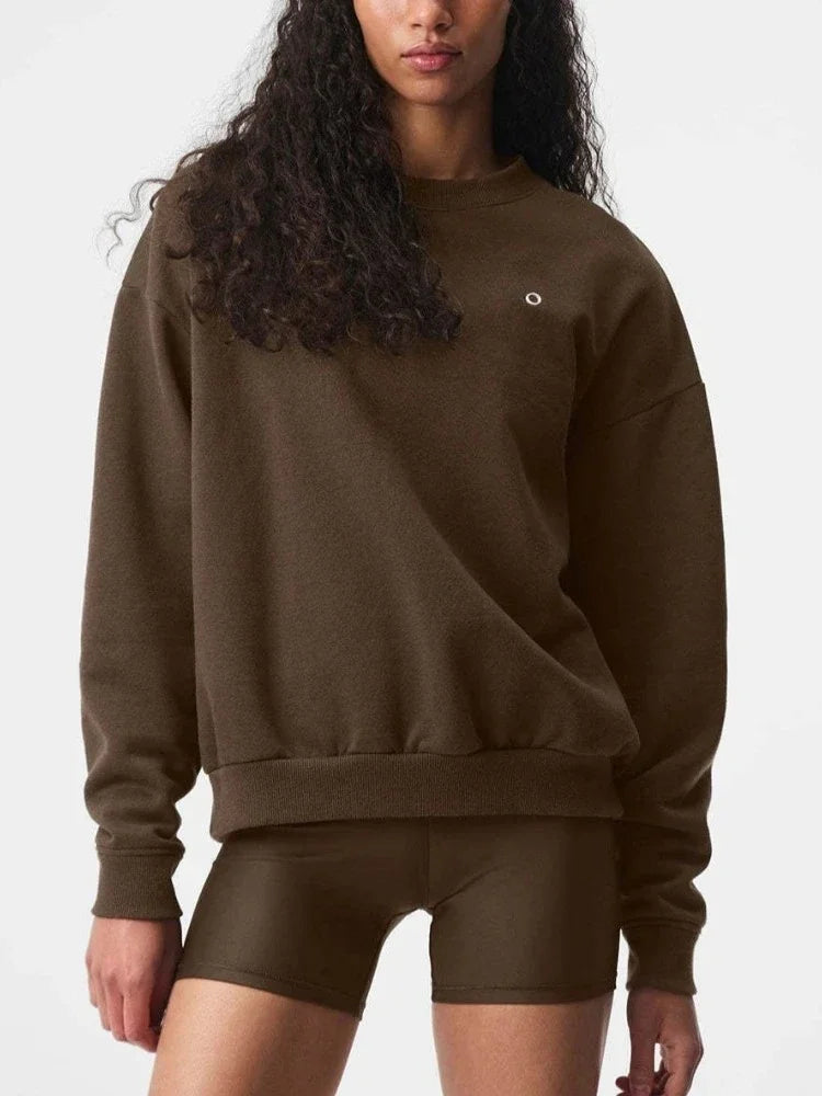 Women's Sports Sweatshirts O-Neck Solid Black Red Classic Letter Loose Casual Pullovers Fashion Long Sleeve Hoodies for Women