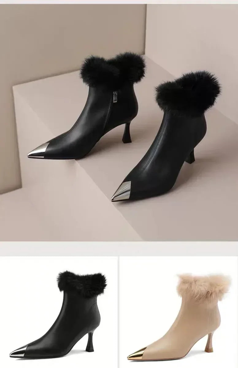 Women Sexy Plush High Heels Chelsea Ankle Boots Luxury Pointed Toe Zipper Shoes 2024 Winter Fashion Gladiator Pumps Botas