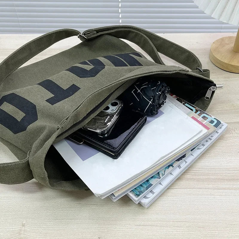 Youth Large Capacity Crossbody Bag, Letter Solid Color Shoulder Bag, Large Capacity Tote Bag, Student School Bag