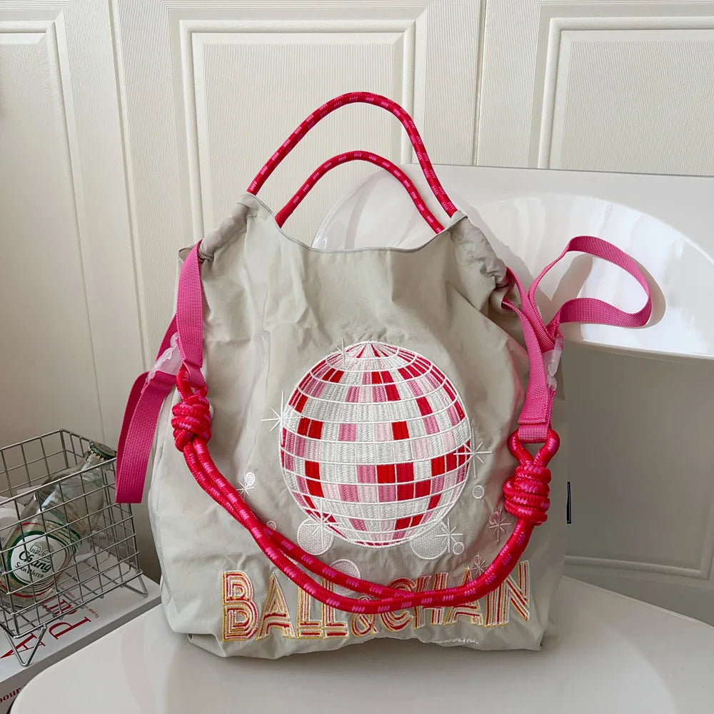 Large Medium Embroidered Shopping Bag, Casual Handheld Simple Large Capacity Shoulder Bag Shoulder Straps Included